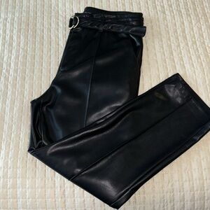 Marc New York Women’s Faux Leather Pants Size 6 – Belted, High-Waist, Black